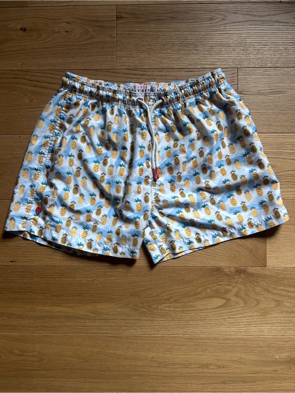 Pineapple Print Men's Swim Trunks - White & Yellow